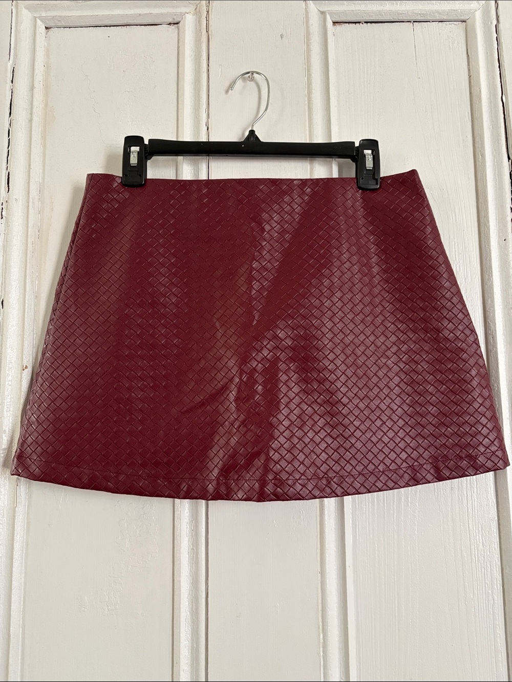 Cider Wine Woven Faux Leather Mini Skirt